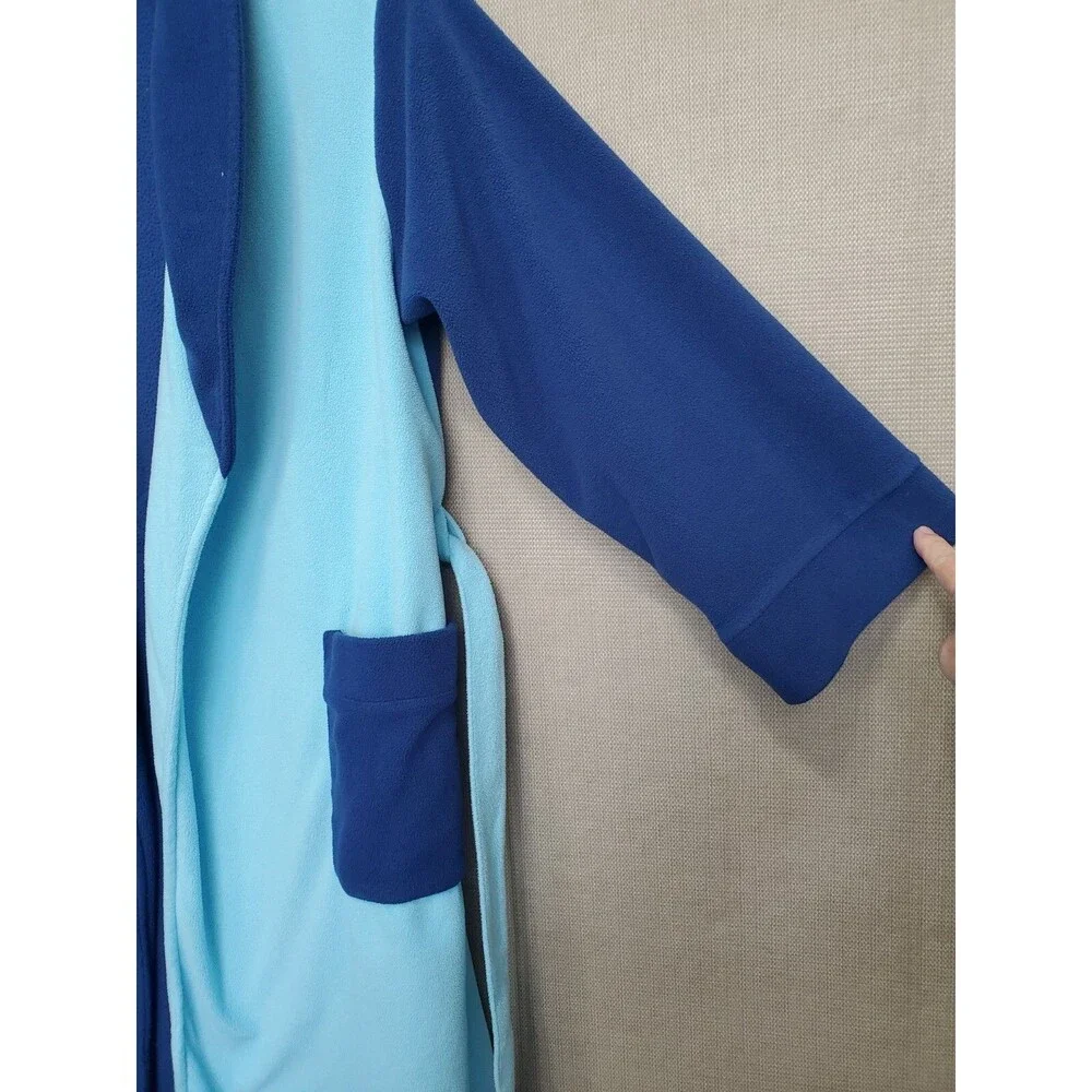 LL Bean Kids Blue Colorblock Belted Fleece Robe w/Patch & Pockets Size XL